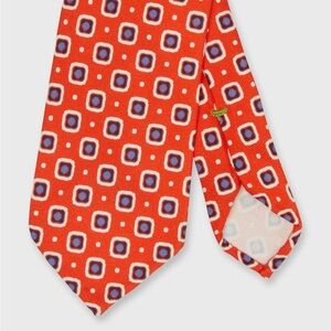 Sid Mashburn Silk Print Tie In Melon/Blue/Bone Square